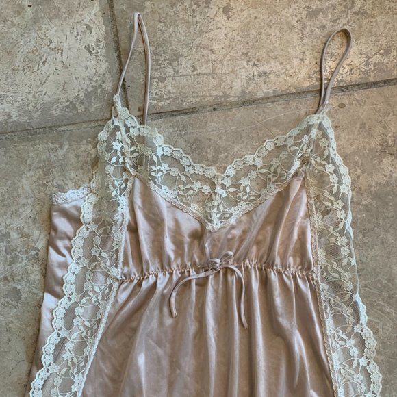 Vintage Dresses Vintage Nude Lace Maxi Dress With Leg Slit Poshmark